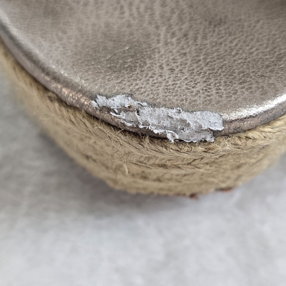 Women's Coach Wedge Heel Shoes Beige Leather Platform Slides Size 10 Gold Logo - Picture 7 of 7